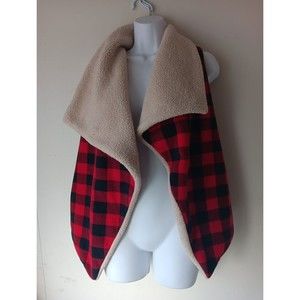 Good Lad Womens Vest Red Plaid Open Front Drape Collar Asymmetric Sz 16